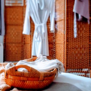 storage basket on bed