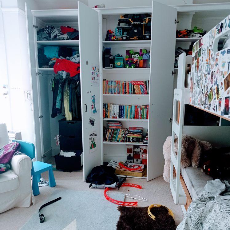 cluttered children's bedroom